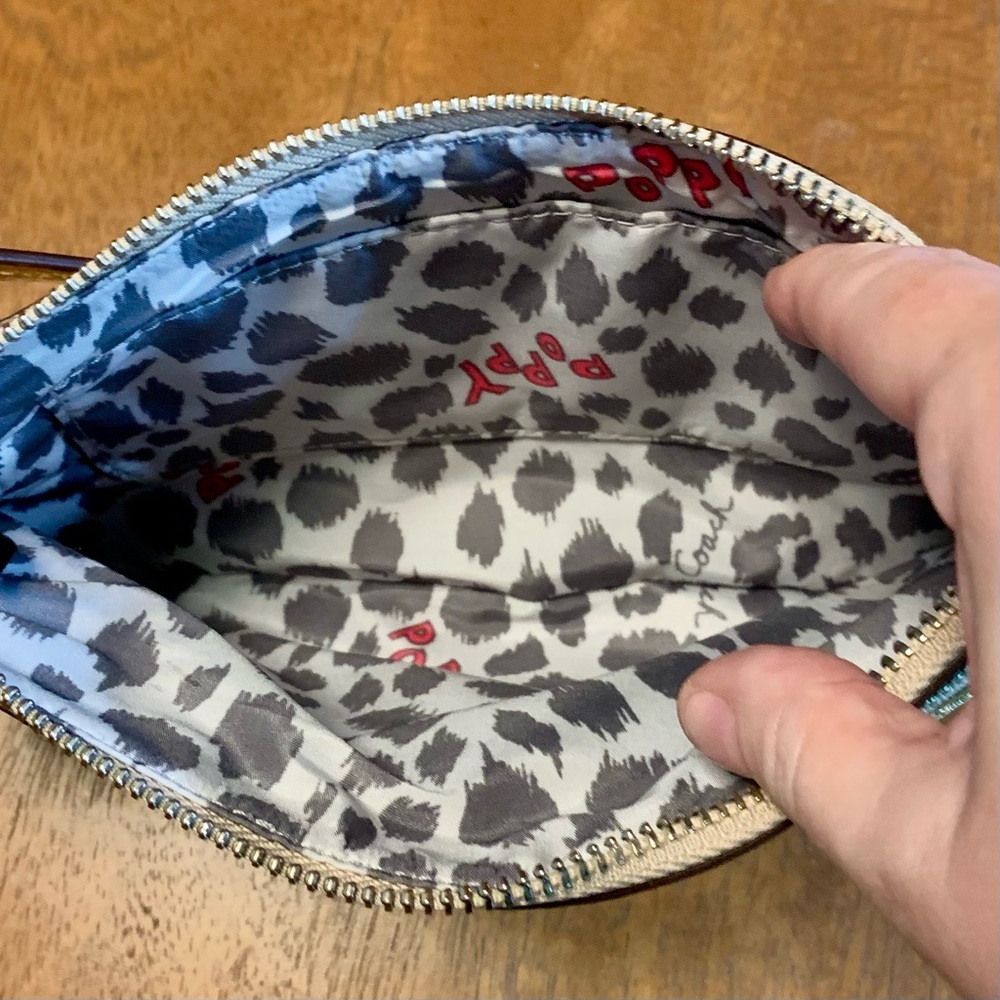 Coach Poppy Gold Sequin Wristlet / small shoulder bag, leopard lining - Picture 7 of 10